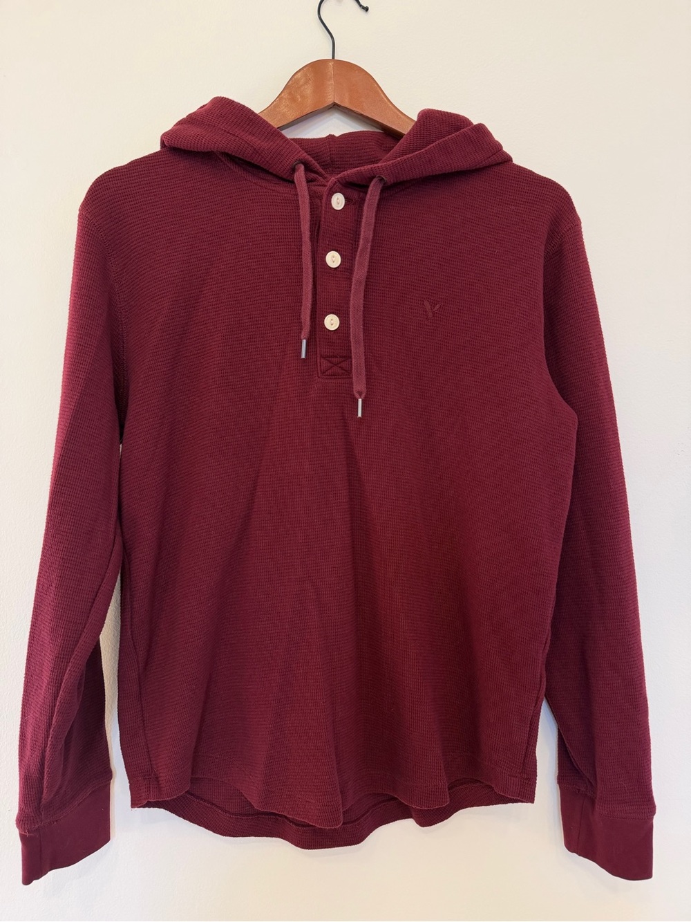 American Eagle Mens Waffle Knot Henley Hoodie - Small